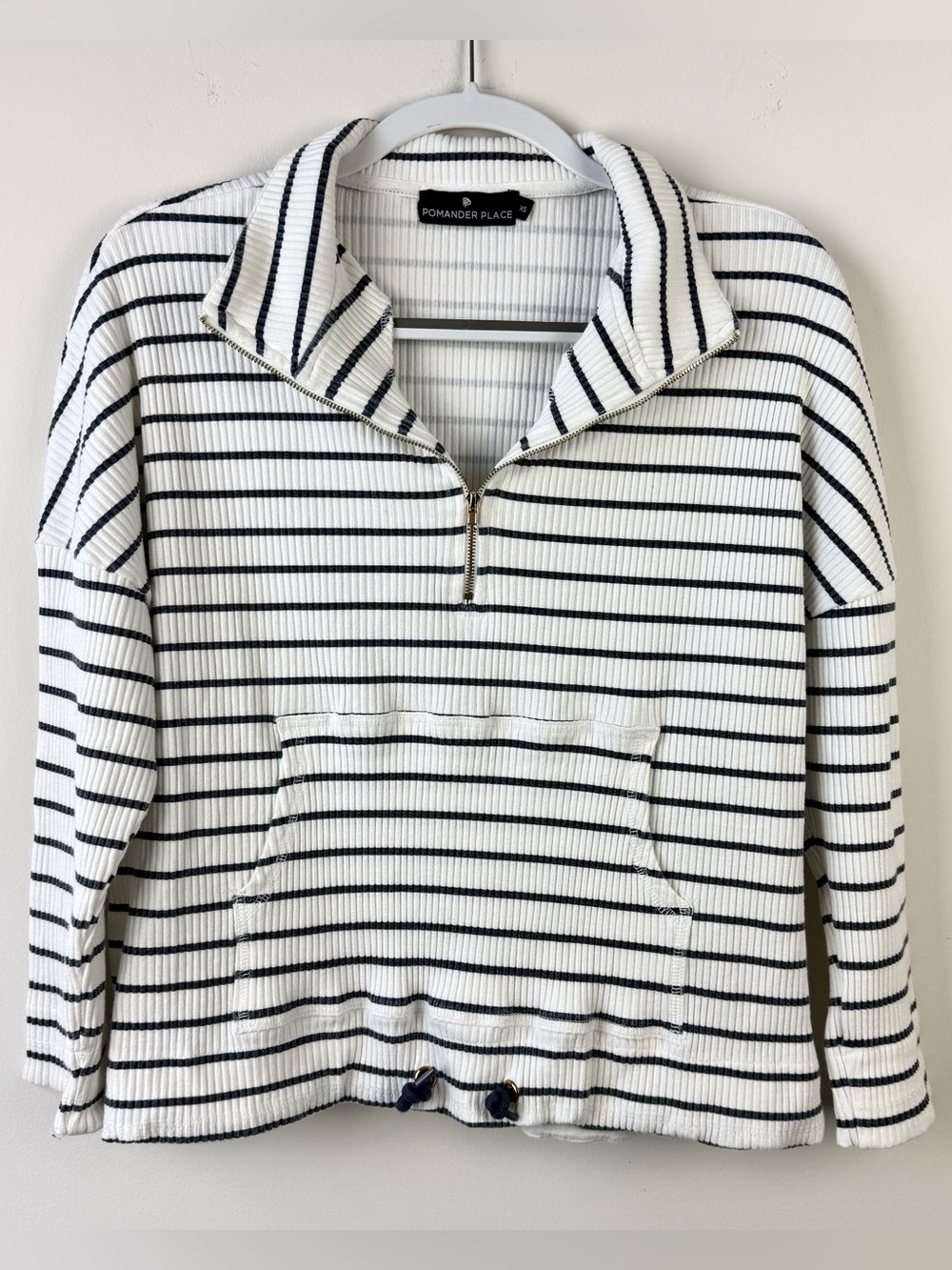 Tuckernuck Pomander Place Ribbed Quarter Zip Pullover Sweatshirt Stripe Nautical